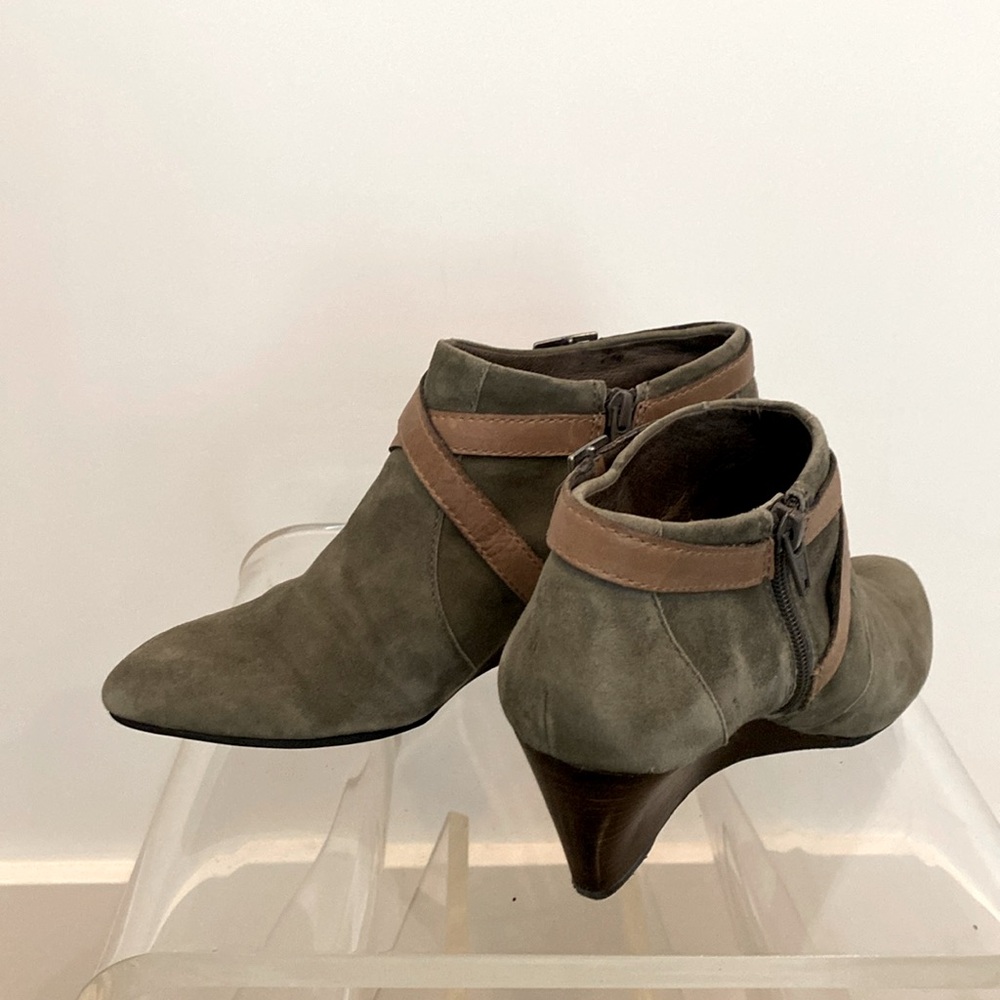 Nicole Gray/Olive Green Suede Booties